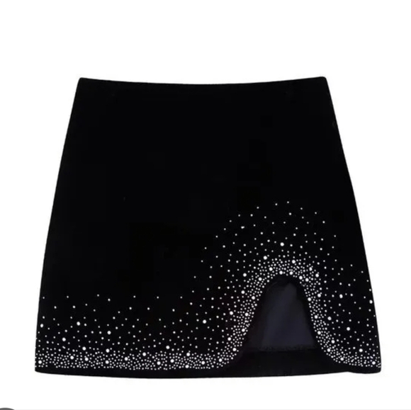 Zara Dresses & Skirts - Zara NWT Black Rhinestone Velvet High-Waist Mini Skirt, Size XL